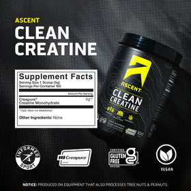 Ascent Clean Creatine Monohydrate 560g nutritional information