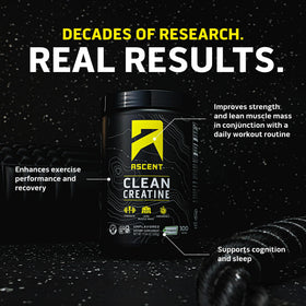 Ascent Clean Creatine Monohydrate 560g scoop with powder