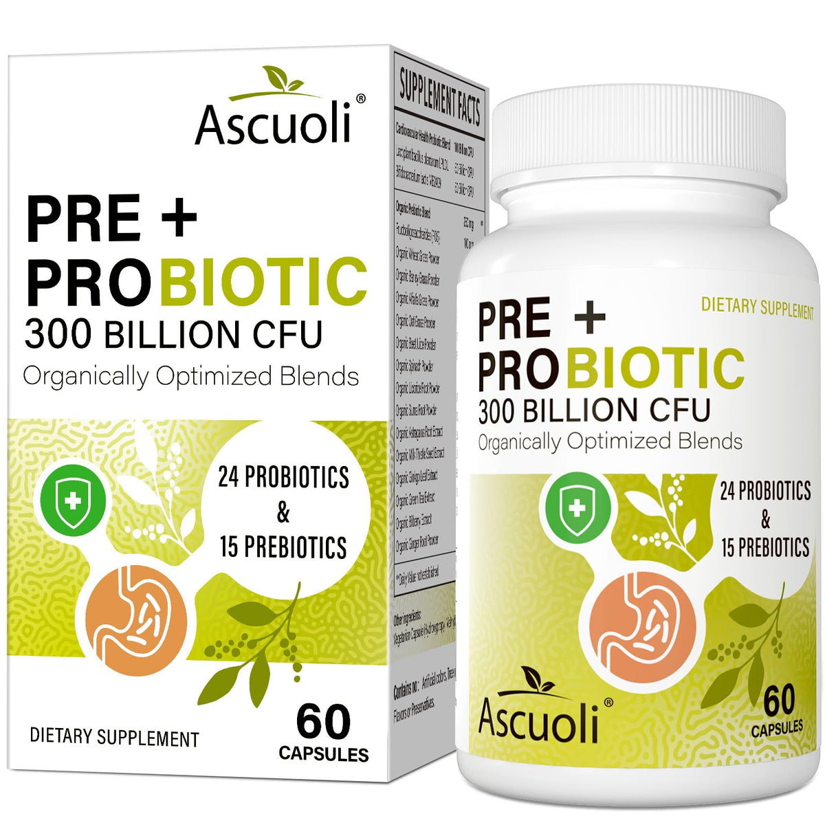 Ascuoli Complément Alimentaire Probiotiques 300 Milliards CFU 60 Capsules vue de face