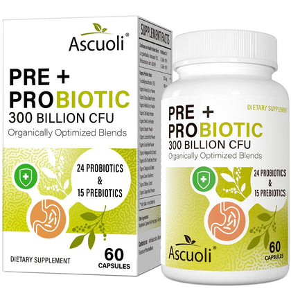 Ascuoli Complément Alimentaire Probiotiques 300 Milliards CFU 60 Capsules vue de face