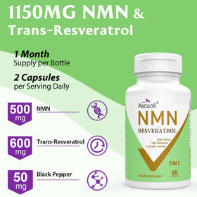 Ascuoli NMN Resveratrol 1150mg avec extrait de poivre noir