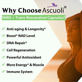 Ascuoli NMN Resveratrol 1150mg capsules sur une table