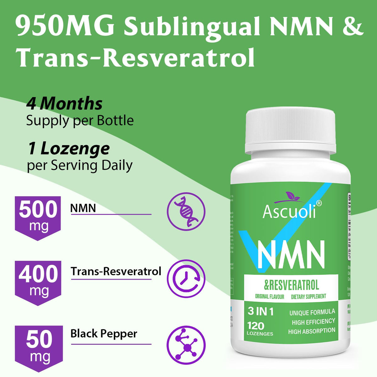 Ascuoli NMN Resvératrol 950mg comprimé à croquer