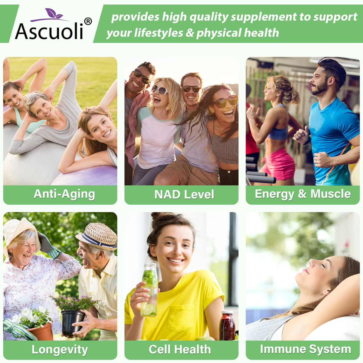 Ascuoli NMN Resvératrol 950mg pastilles sur un fond blanc