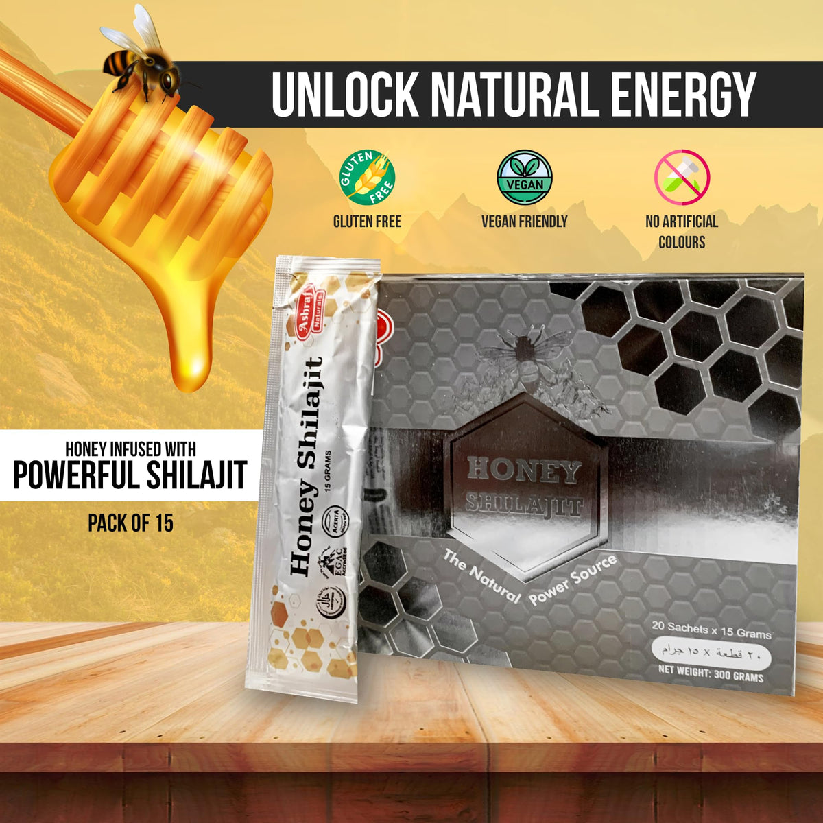 Ashraf Naturals Shilajit au Miel sachets de 15g, vue arrière