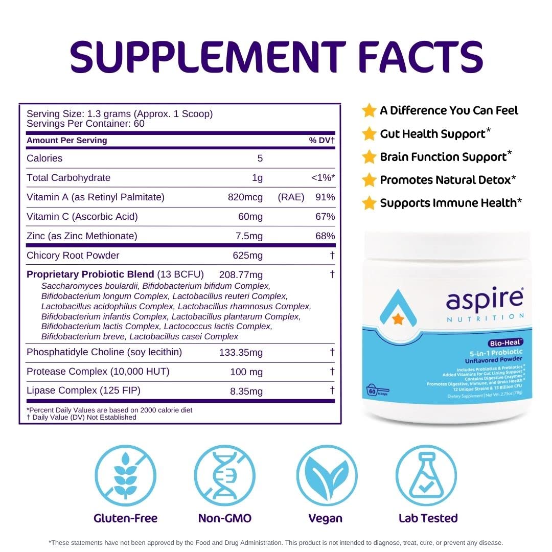 Aspire Nutrition Bio-Heal® Poudre Probiotique 109g avec cuillère doseuse