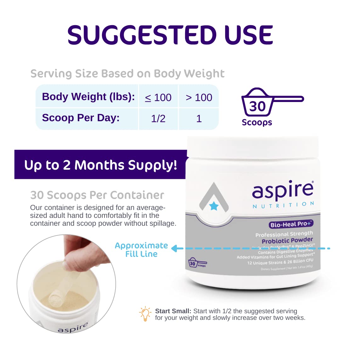 Aspire Nutrition Bio-Heal Pro+ Poudre Probiotique 30 Jours en action dans un verre d'eau