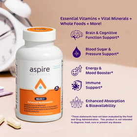 Aspire Nutrition Multi+™ Multivitamine Avancée capsule sur une surface blanche