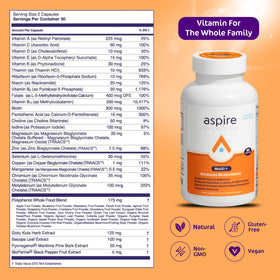 Aspire Nutrition Multi+™ Multivitamine Avancée emballage avec informations