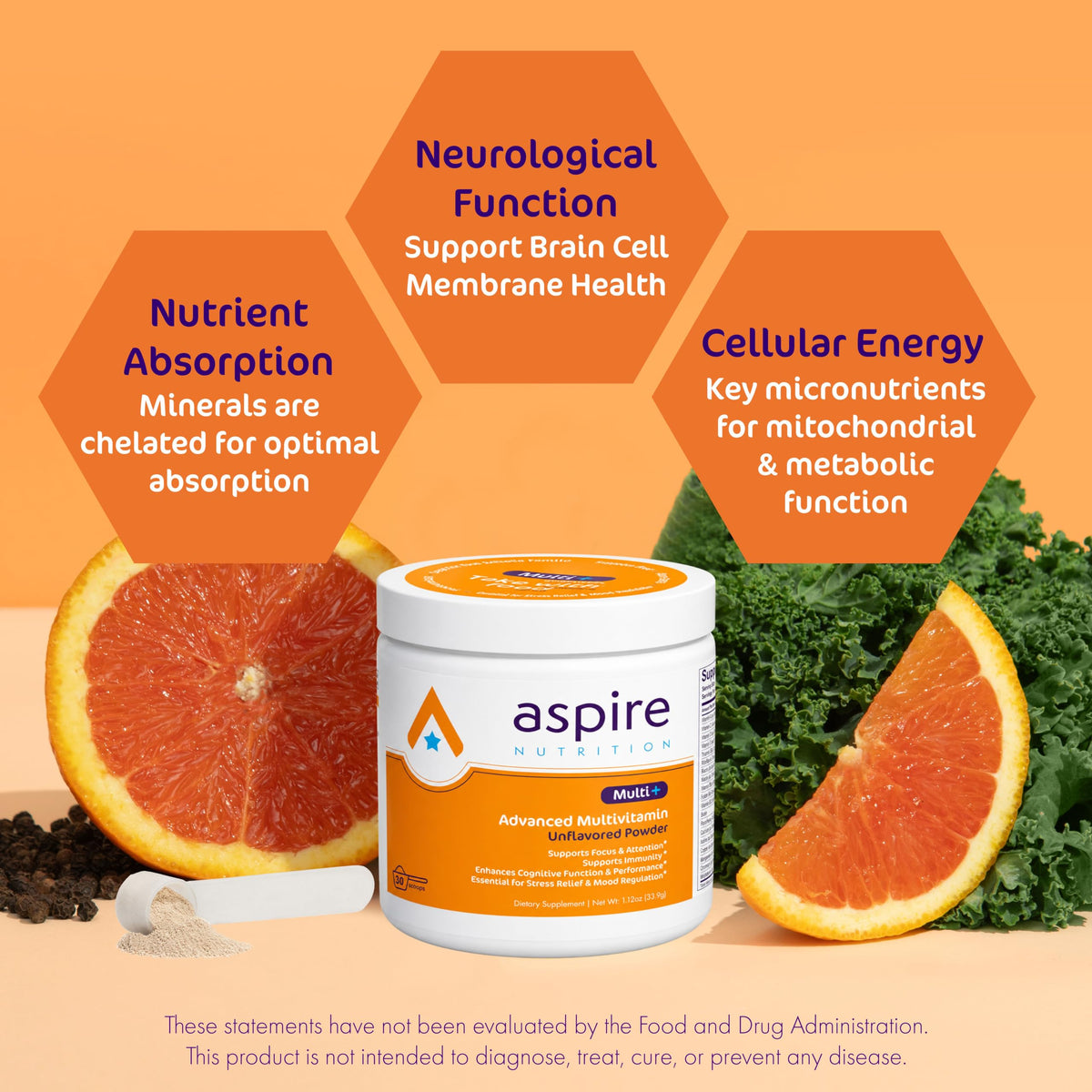 Aspire Nutrition Multi+ Multivitamine Avancée Poudre 68g en mélange avec de l'eau