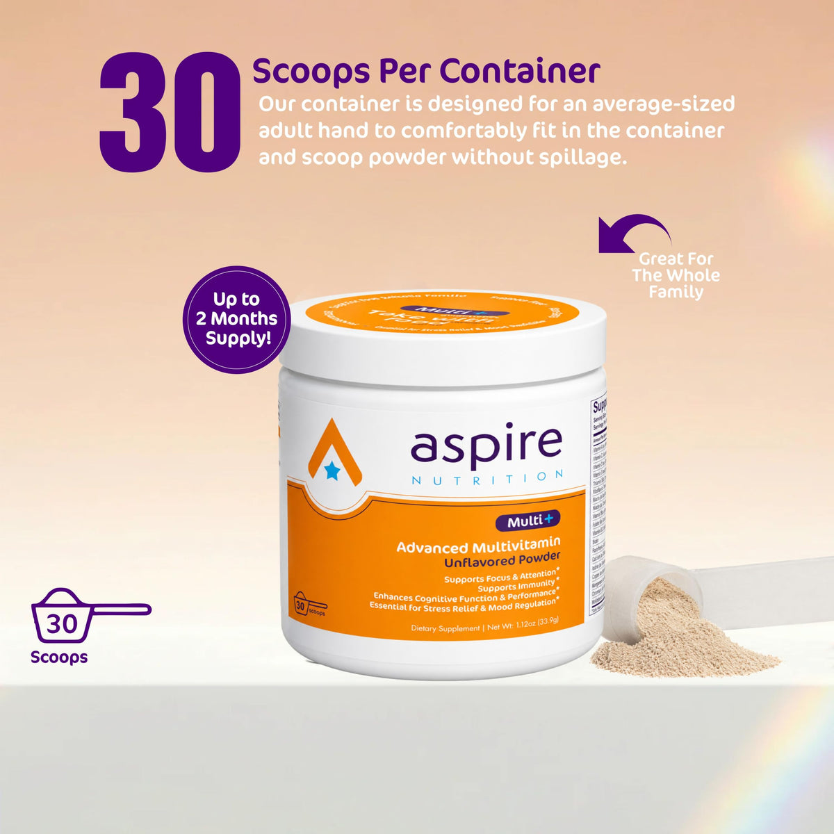 Aspire Nutrition Multi+ Multivitamine Avancée Poudre 68g en usage avec un smoothie
