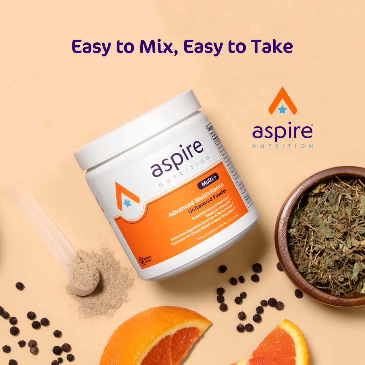 Aspire Nutrition Multi+ Multivitamine Avancée Poudre 68g présentation