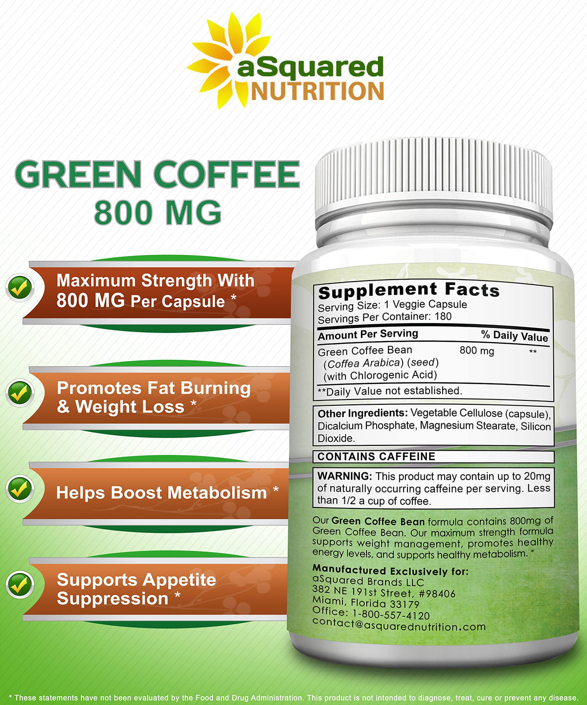 aSquared Nutrition Café Vert capsules sur une table