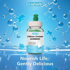 Assortiment de gummies Liqherb Orotate de Lithium sur une surface claire