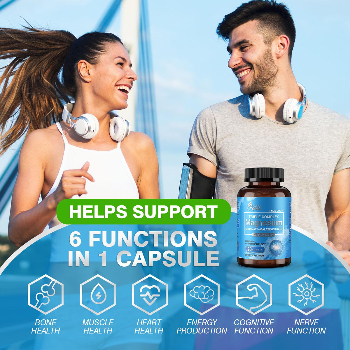 ASSR Complexe de Magnésium Triple 300mg - capsules sur une surface blanche