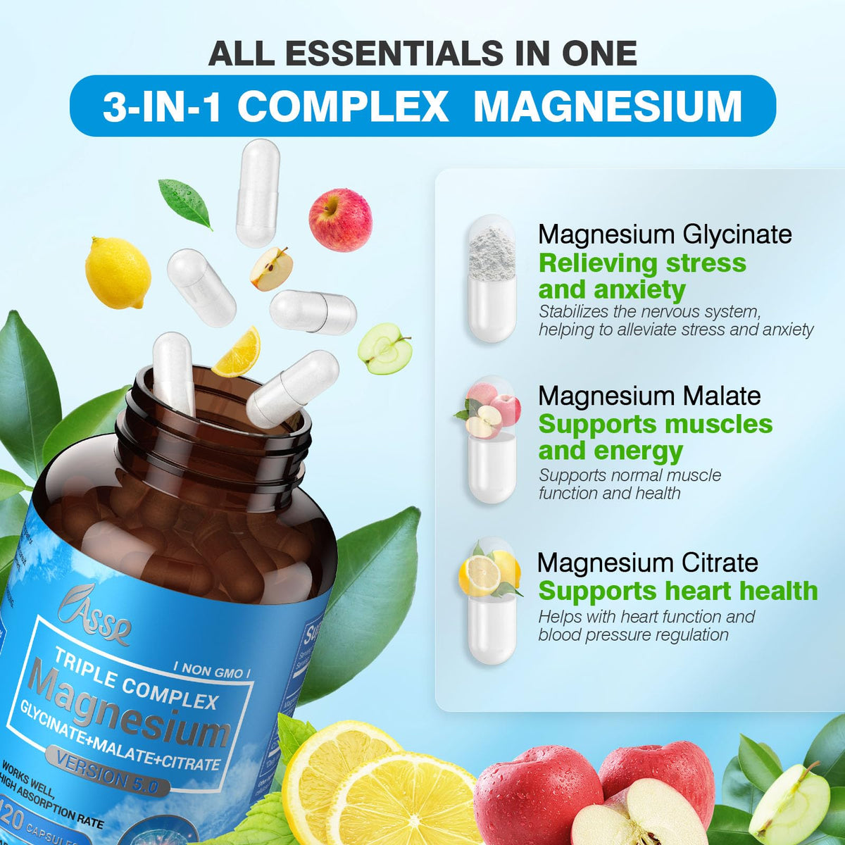 ASSR Complexe de Magnésium Triple 300mg - étiquette du flacon