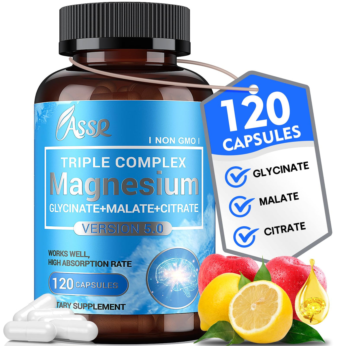 ASSR Complexe de Magnésium Triple 300mg - vue avant du flacon
