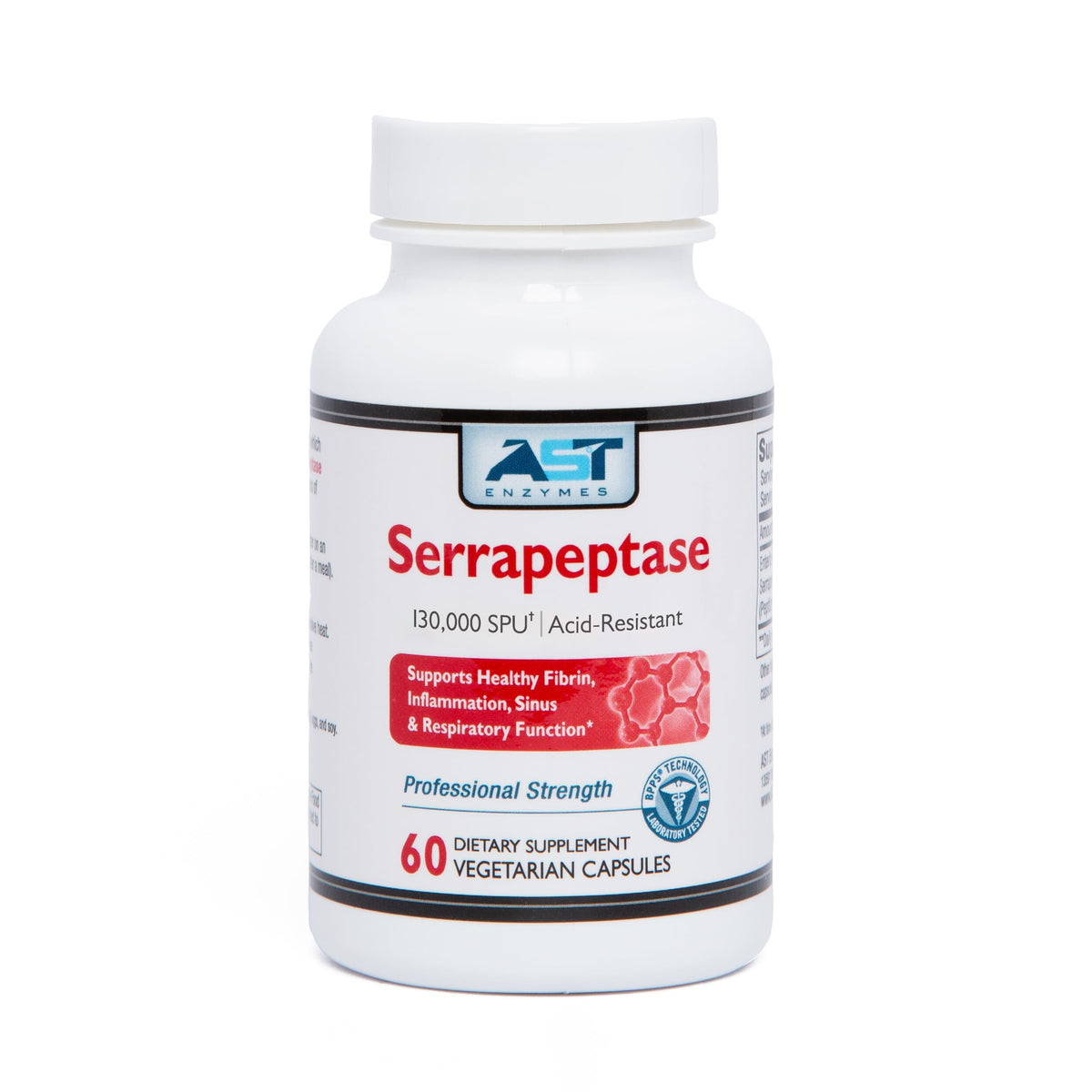 AST Enzymes Serrapeptase 130 000 SPU 60 Capsules Végétariennes vue de face