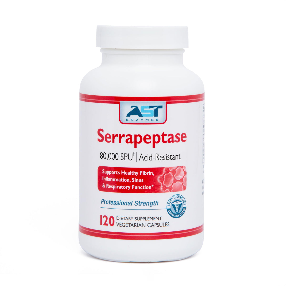 AST Enzymes Serrapeptase 80 000 SPU 120 capsules végétariennes vue de face
