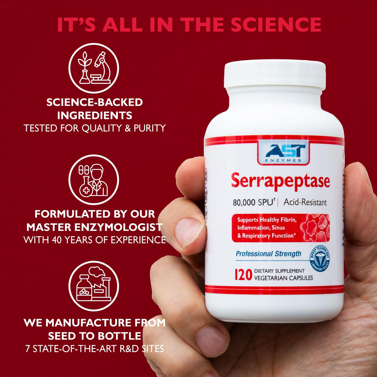 AST Enzymes Serrapeptase 80 000 SPU capsules végétariennes avec dosage