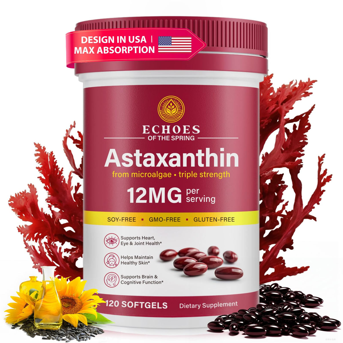 Astaxanthin 12mg Echoes of the spring gélules vue avant