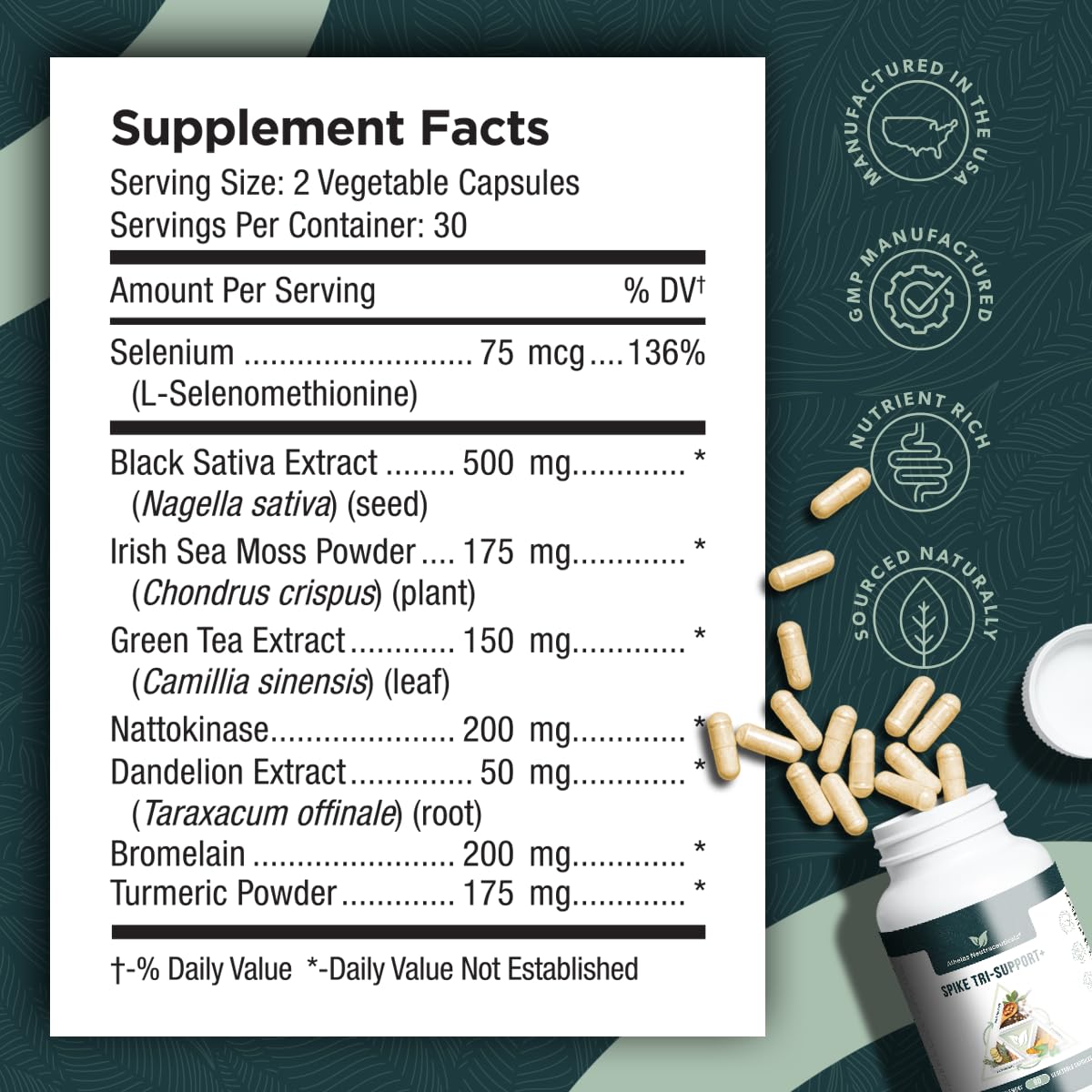 Athelas Neutraceuticals Spike Tri-Support+ 299g avec des ingrédients naturels autour