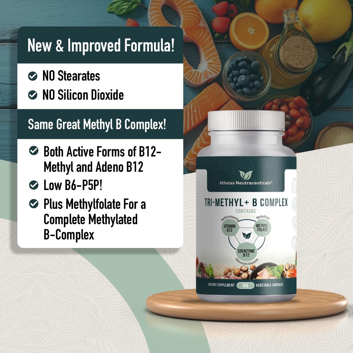 Athelas Neutraceuticals Tri-Methyl+ B Complex 68g arrière