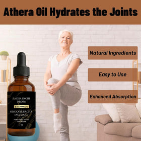 Athera Drops Huile Sacha Inchi 132g affichée sur une table en bois