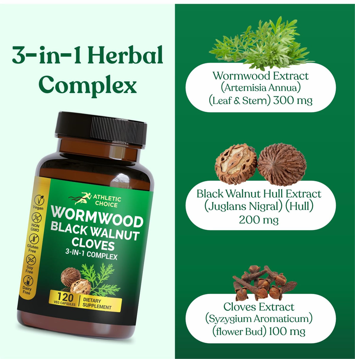 Athletic Choice Complex Vermouth Noire 120 Capsules Végétales sur un fond neutre