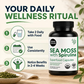 Atlantic Naturals Capsules de Mousse de Mer et Spiruline - gros plan sur une capsule
