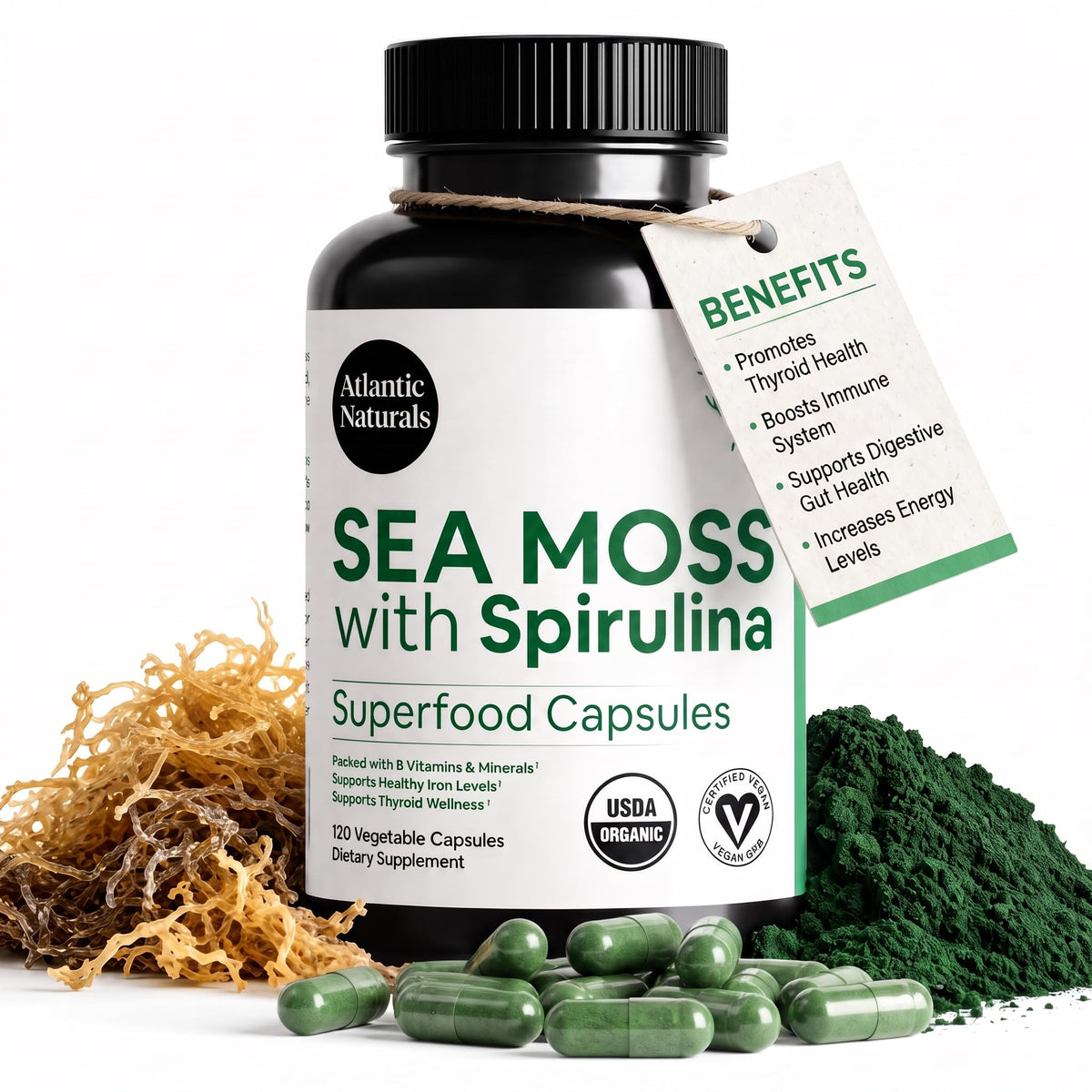 Atlantic Naturals Capsules de Mousse de Mer et Spiruline - vue de l'emballage avant