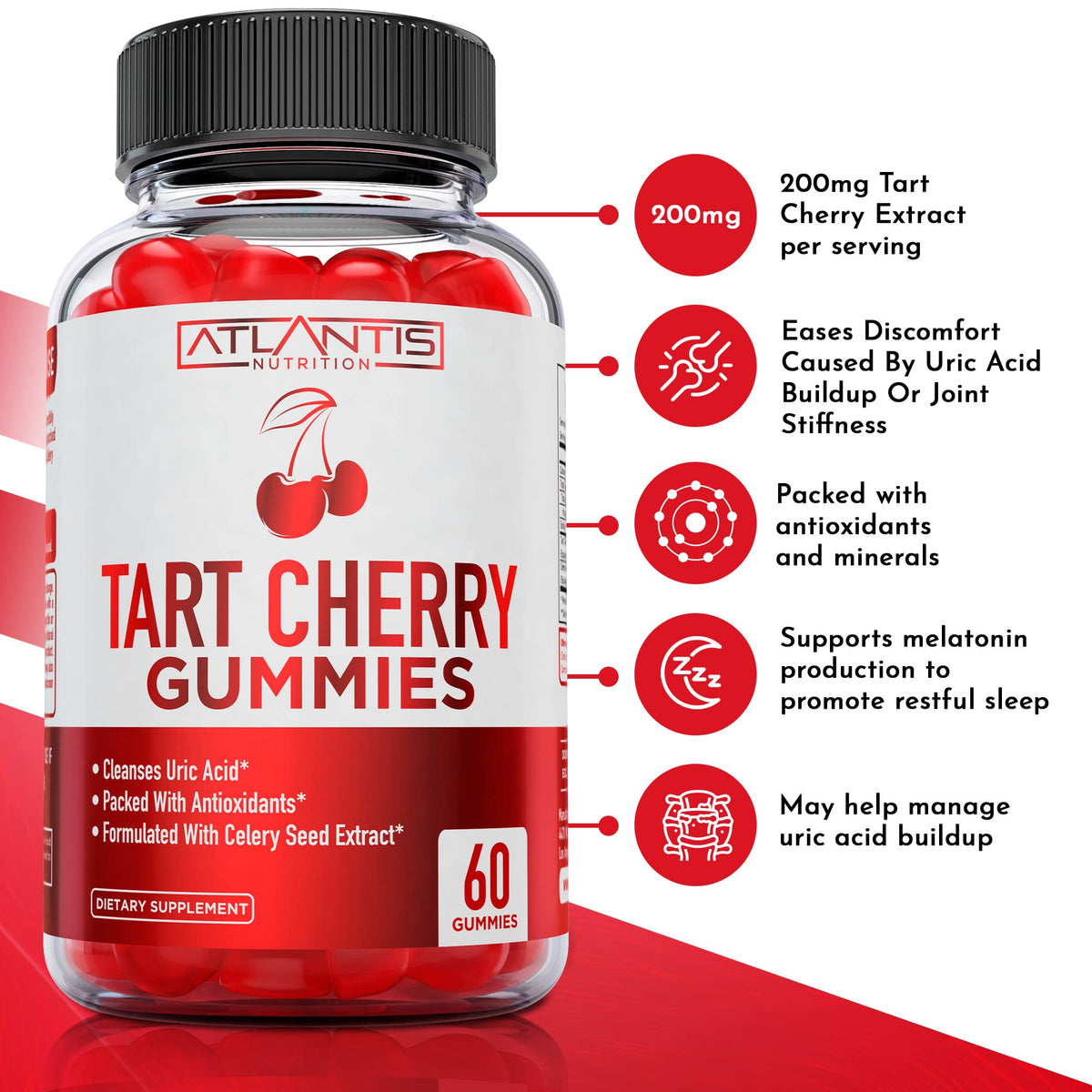 Atlantis Nutrition Gummies Cerise Acide Tartrique - gummies individuelles