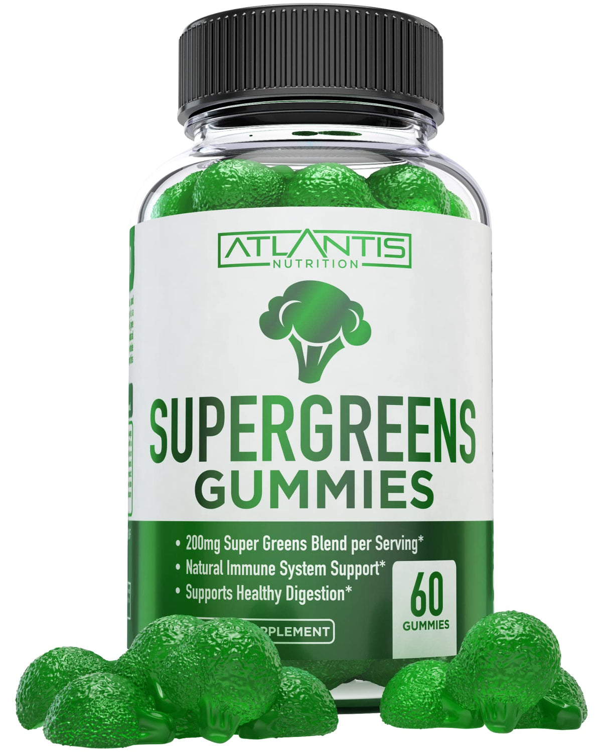 Atlantis Nutrition Supergreens Gummies 60 gummies au goût framboise