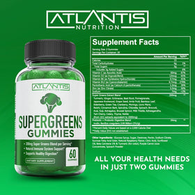Atlantis Nutrition Supergreens Gummies sur un fond blanc