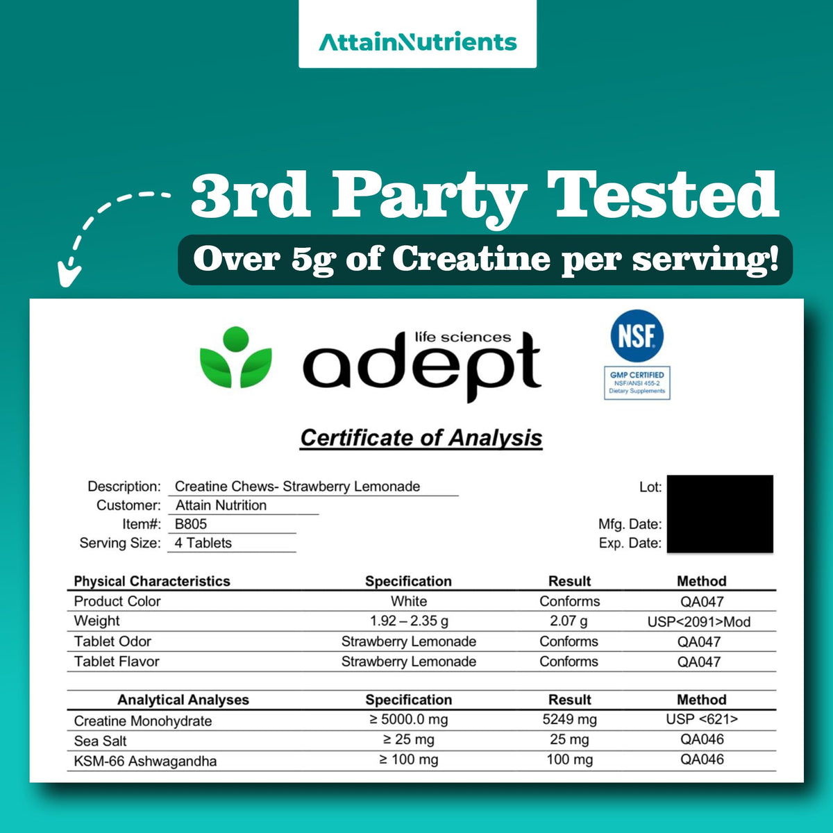 Attain Nutrients Chews de Créatine 5000mg avec assiette de fruits