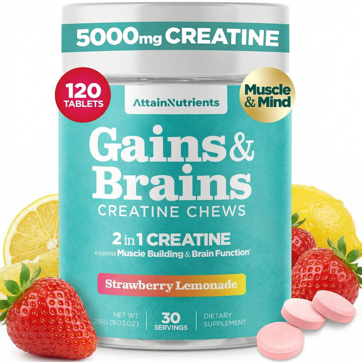 Attain Nutrients Chews de Créatine 5000mg emballage vue avant