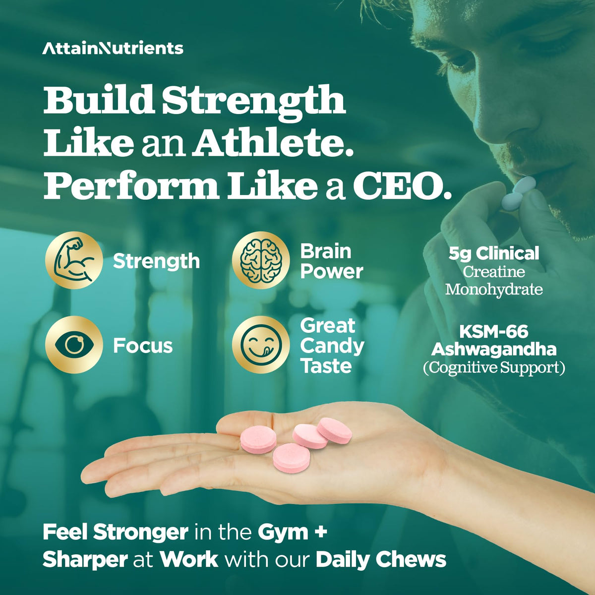 Attain Nutrients Chews de Créatine 5000mg vue arrière du produit