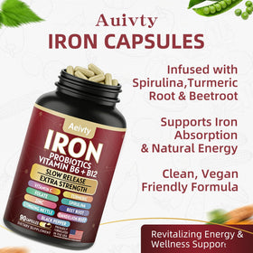 Auivty Complément Alimentaire Fer 13-en-1 60 capsules végétales avec ingrédients