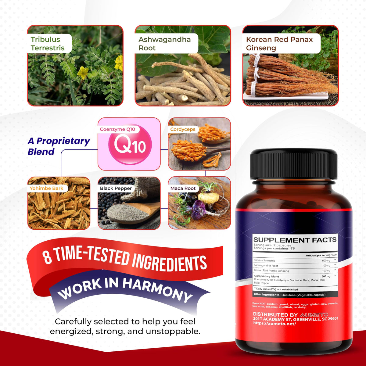 AUMETO Tribulus Terrestris 98% Saponines - vue latérale du pot