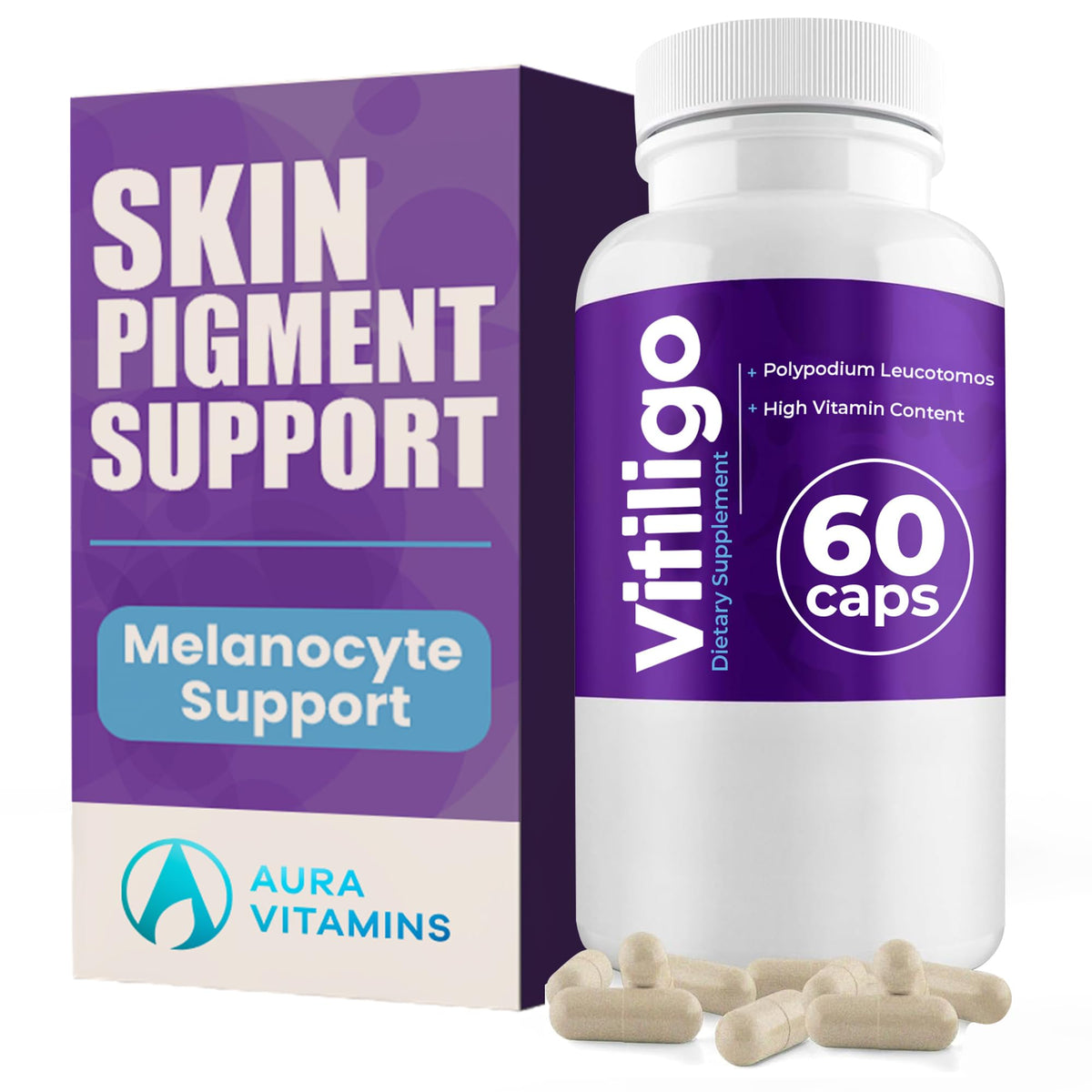 AURA VITAMINS Capsules Vitiligo 60 comprimés vue de face
