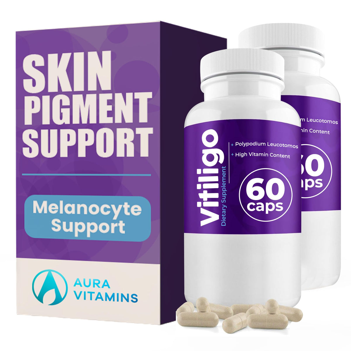 AURA VITAMINS Capsules Vitiligo 60 vues de face