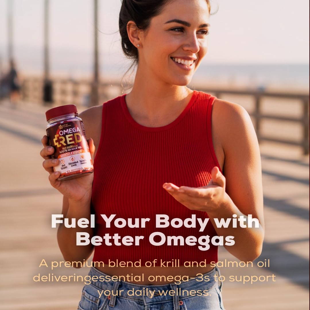 AURA VITAMINS huile de krill Omega RED 1500mg avec arrière-plan naturel