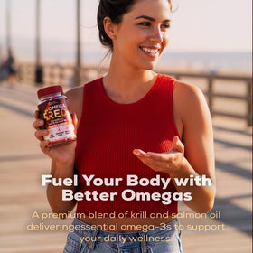 AURA VITAMINS huile de krill Omega RED 1500mg avec arrière-plan naturel
