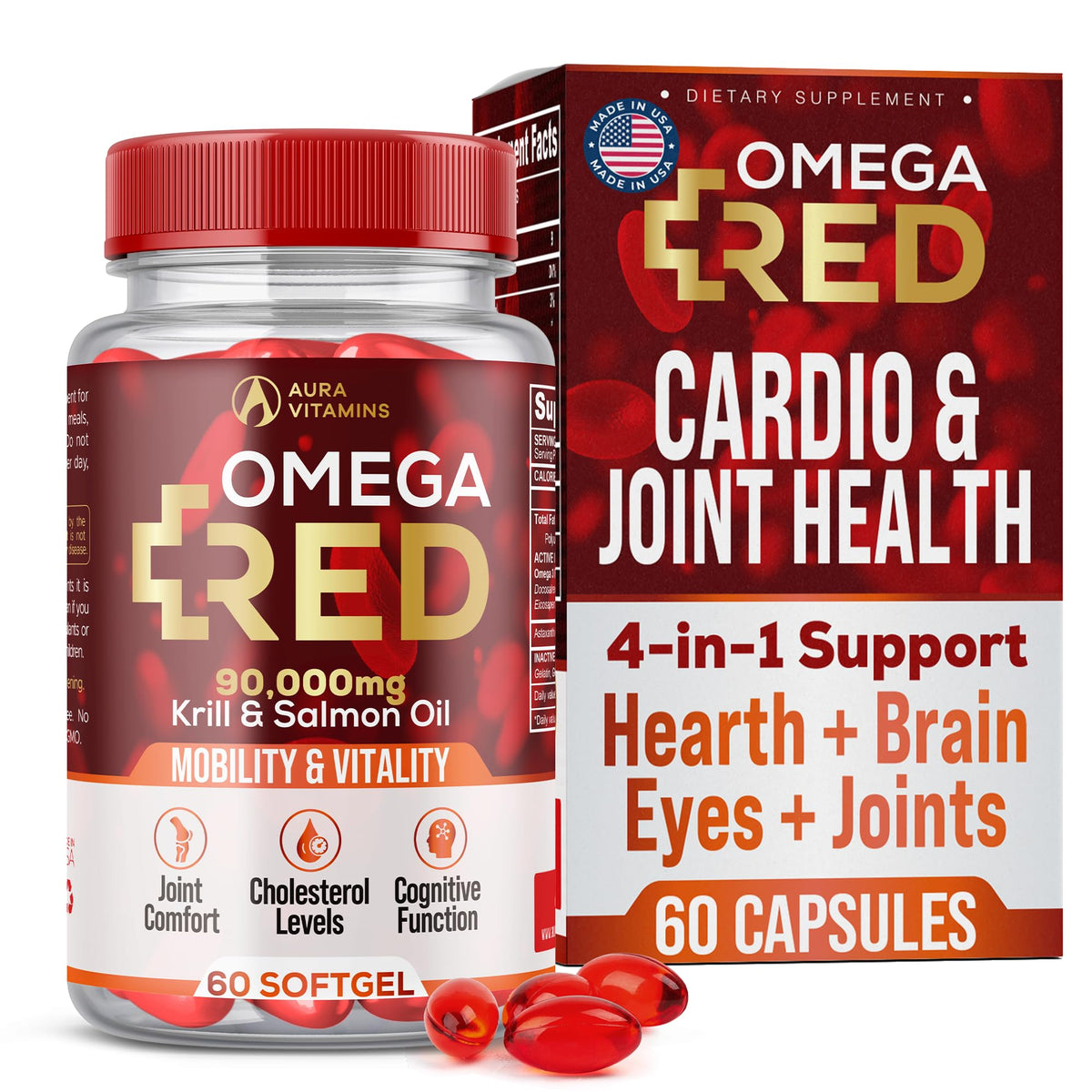 AURA VITAMINS Huile de Krill Omega RED 1500mg gélules molles vue de face