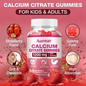 Aurear Calcium Citrate Gummies 1200mg Fraise avec une fraise