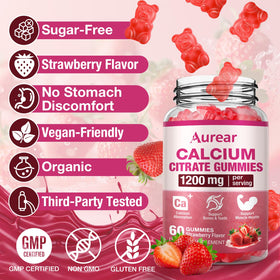 Aurear Calcium Citrate Gummies 1200mg Fraise et cuillère à mesurer