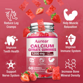 Aurear Calcium Citrate Gummies 1200mg Fraise vue de côté