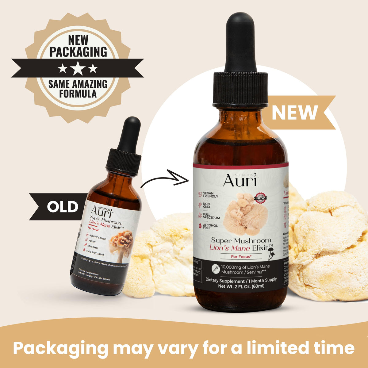 Auri Elixir Liquide de Champignon Lion's Mane gouttes en pipette