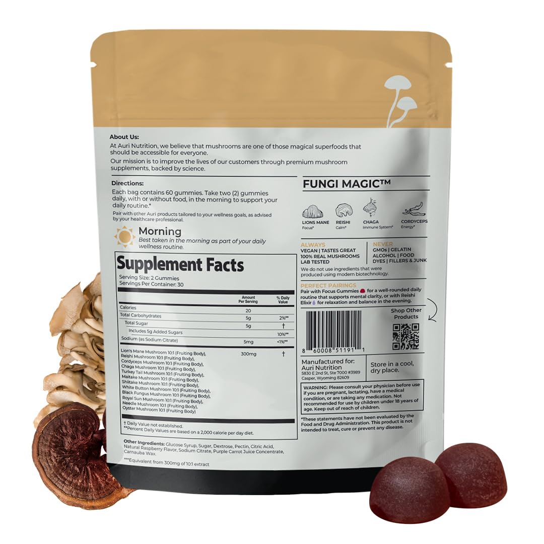 Auri Gummies Champignons 60 unités - ingrédients et détails
