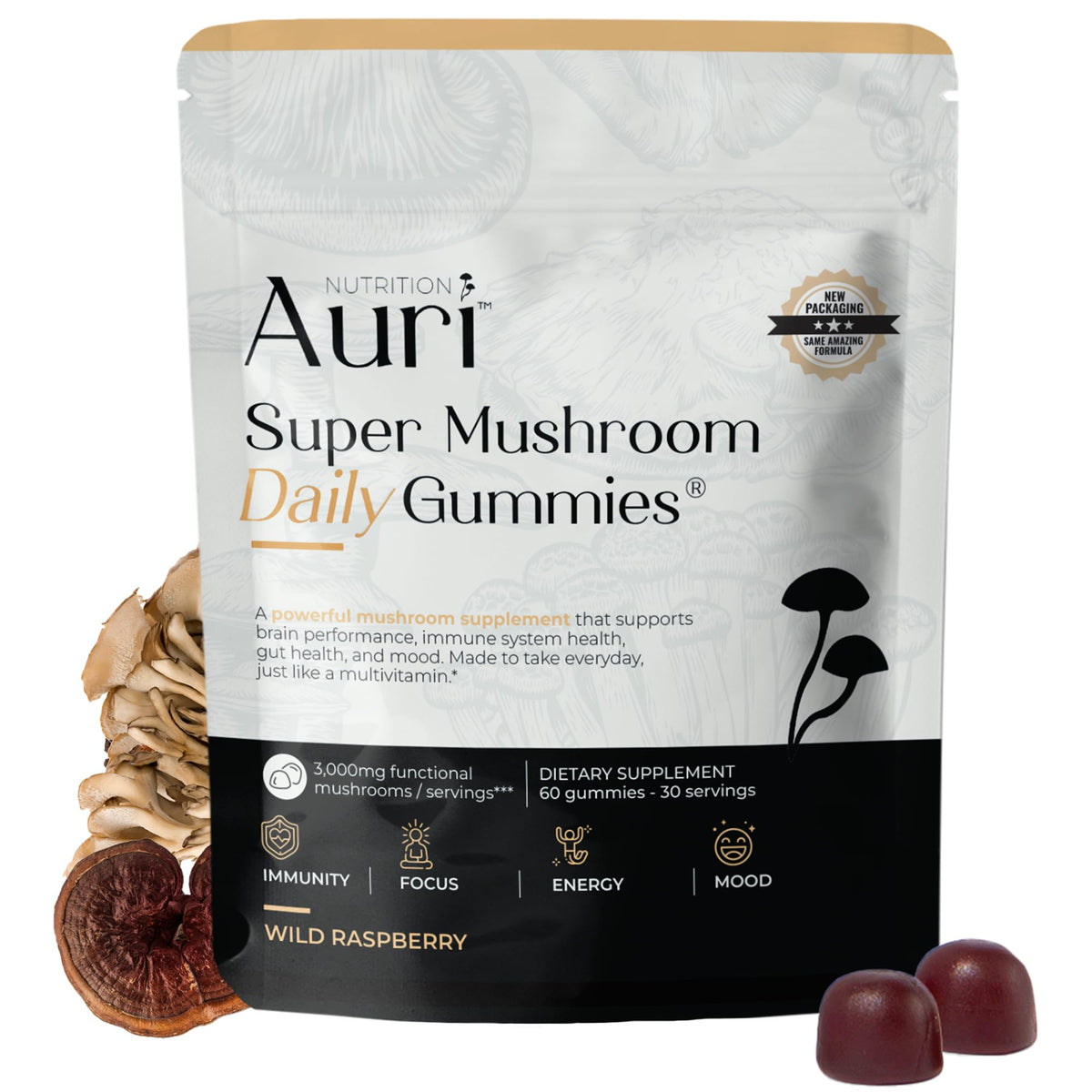 Auri Gummies Champignons 60 unités - vue de l'emballage avant